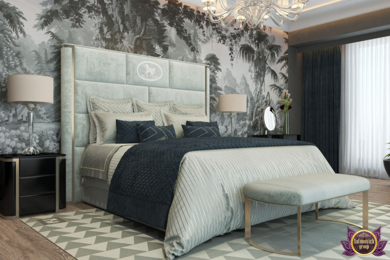 Sophisticated bedroom design with rich textures and opulent accents