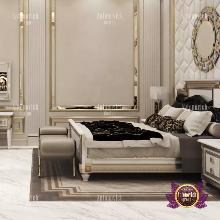 Elegant bedroom with plush bedding and opulent decor