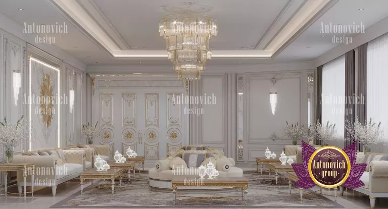 Stunning Dubai dining room featuring a statement chandelier and sophisticated furnishings