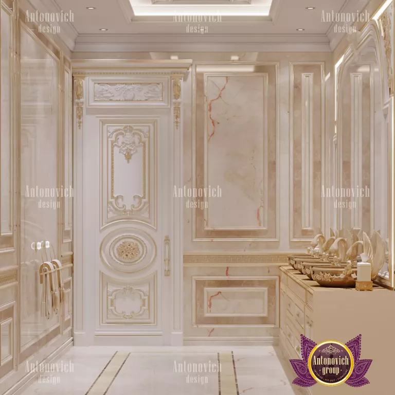 Opulent traditional luxury bathroom with ornate details and classic fixtures