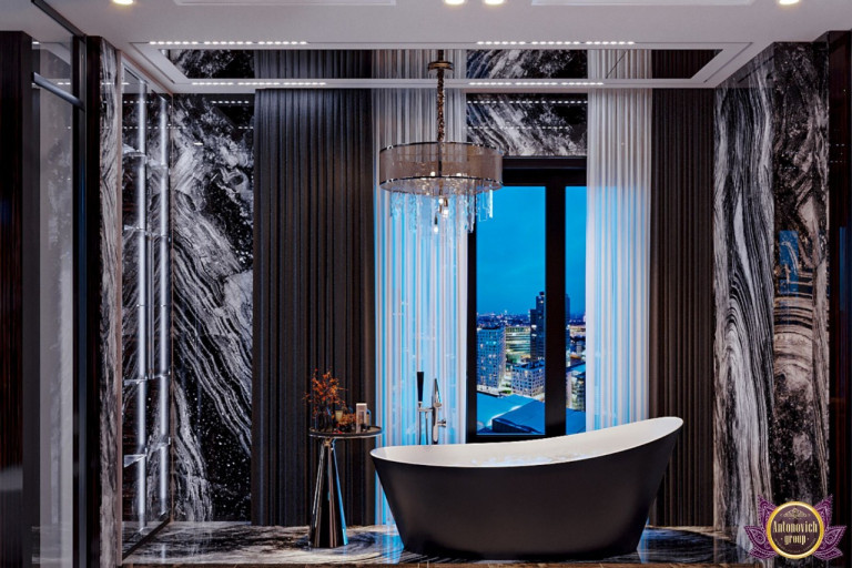 Modern and sleek bathroom design with high-end fixtures in a Dubai mansion