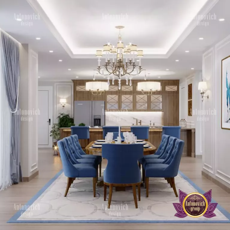 Exquisite dining room design with floor-to-ceiling windows and lavish decor