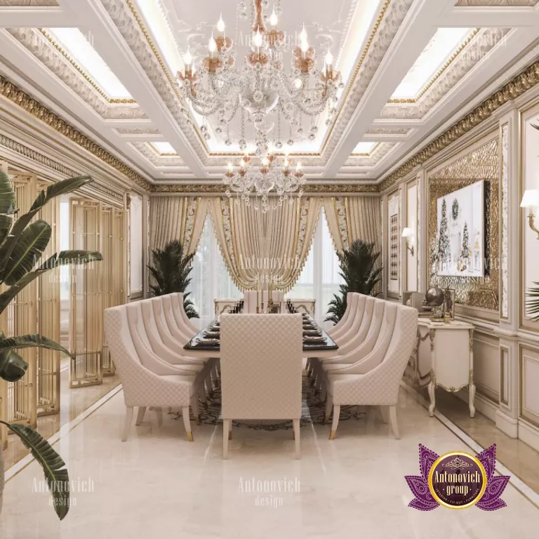 Extravagant dining room table setting in a Dubai luxury home