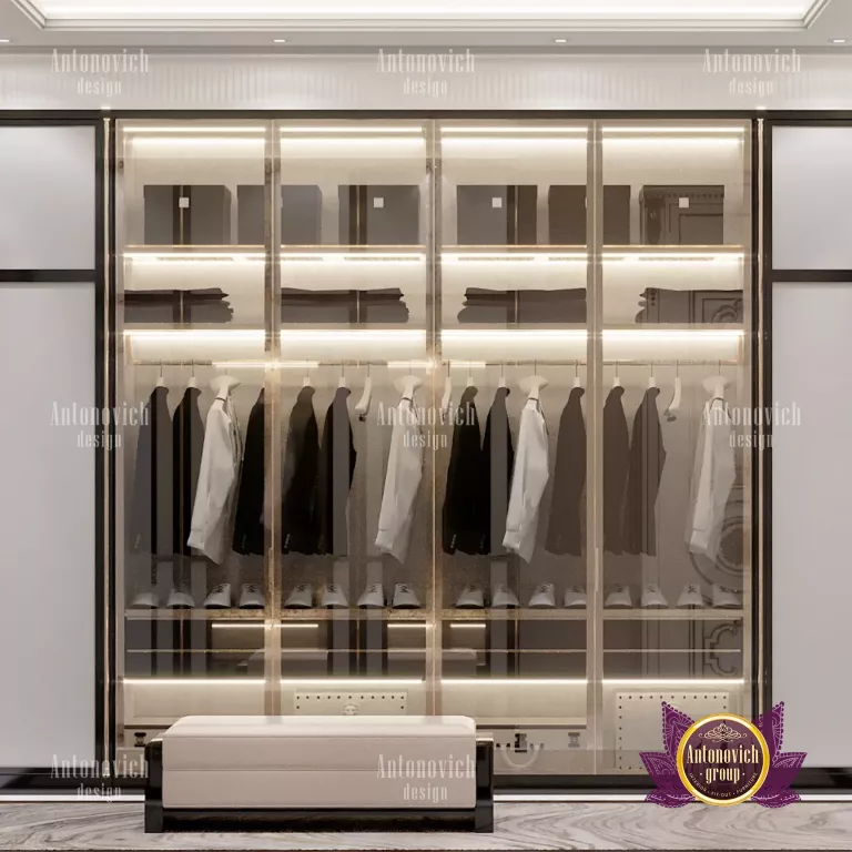 Luxurious dressing room featuring a chic seating area