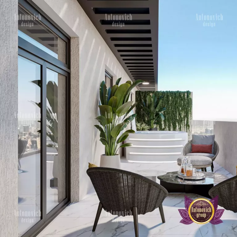 Chic and stylish villa balcony design with lush greenery