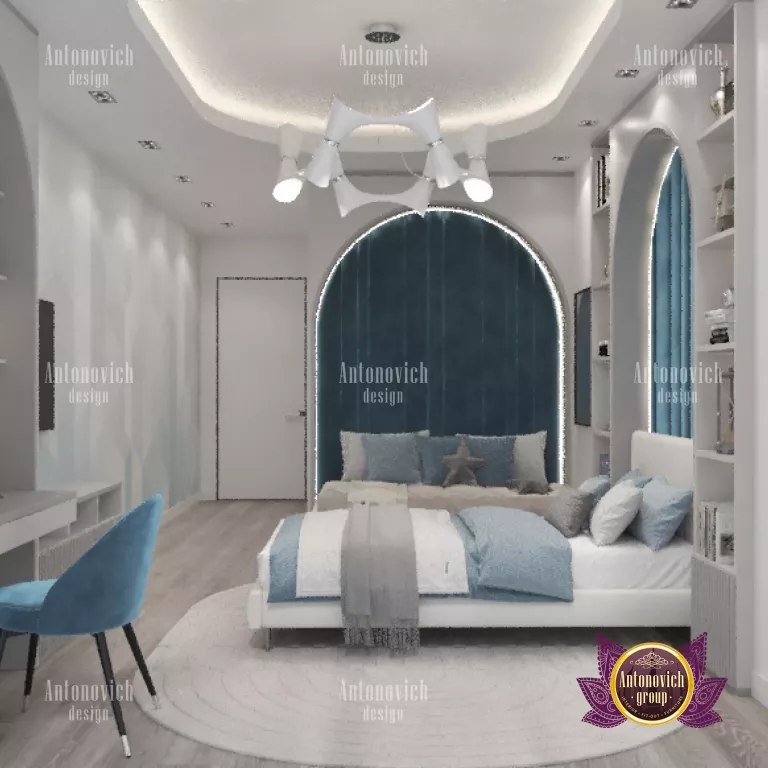 Elegant luxury bedroom with plush bedding and stylish furniture