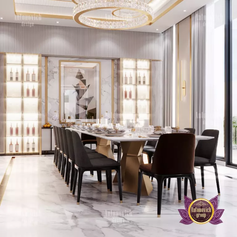 Elegant dining room with luxurious chandelier and stylish furniture