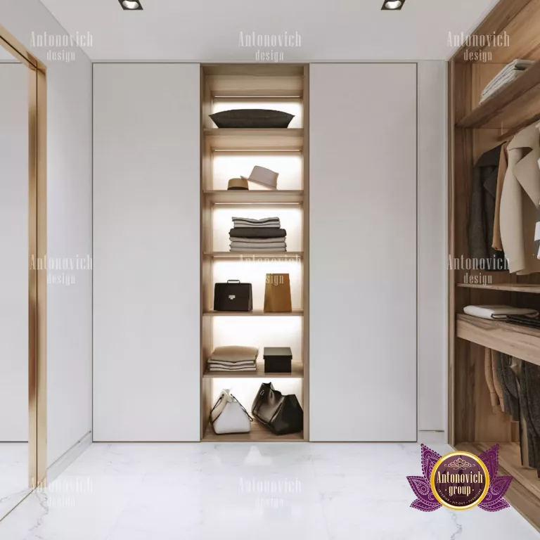 Sophisticated walk-in closet featuring a chic seating area