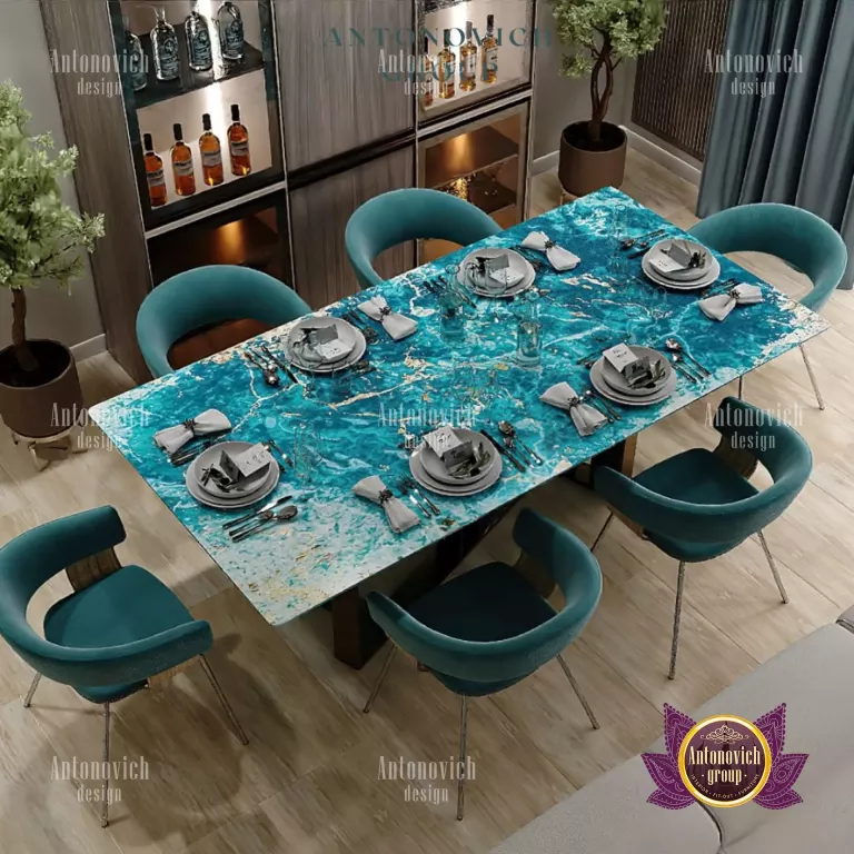 Luxurious Dubai dining room with elegant chandelier