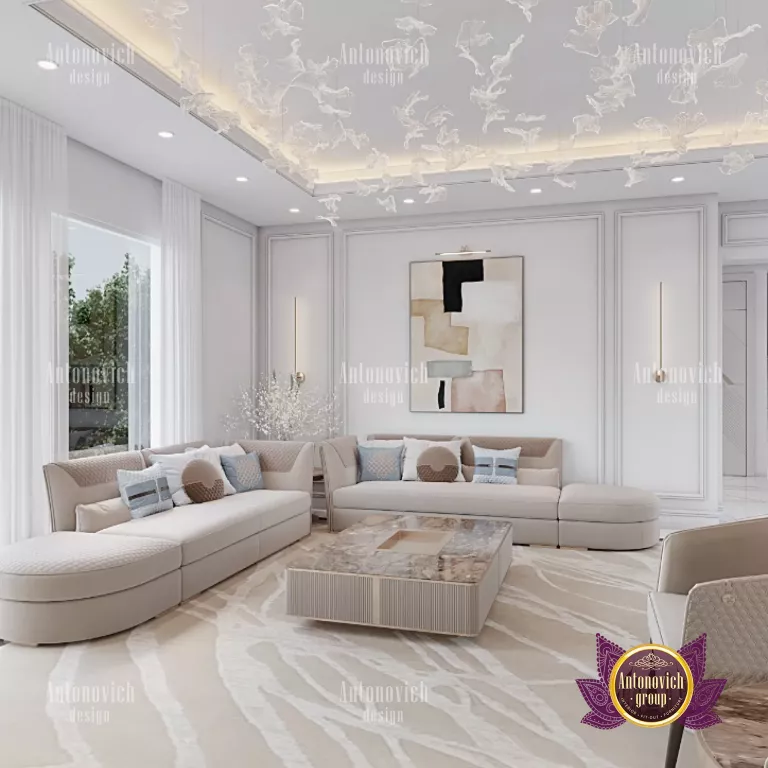 Elegant Dubai villa living room with modern furniture and natural light