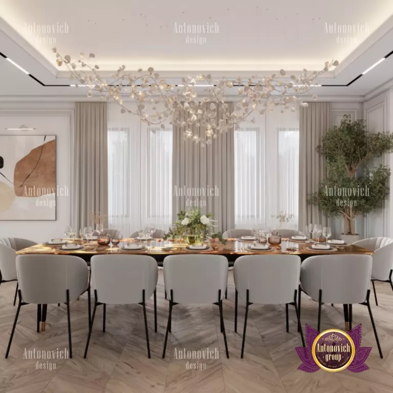 Modern Dubai dining room with stylish furniture and decor