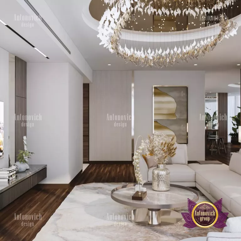 Sleek and stylish living room in a luxurious Dubai apartment