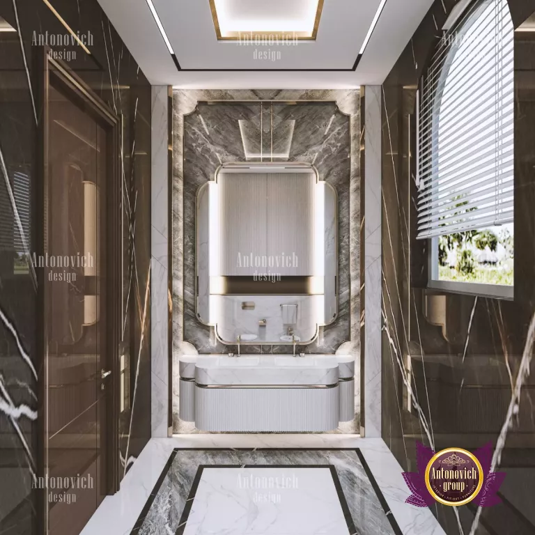Sophisticated marble bathroom with gold accents in Dubai