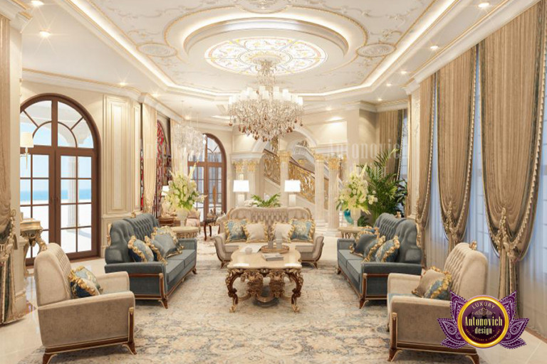 Elegant living room with floor-to-ceiling windows in Emirates Hills villa