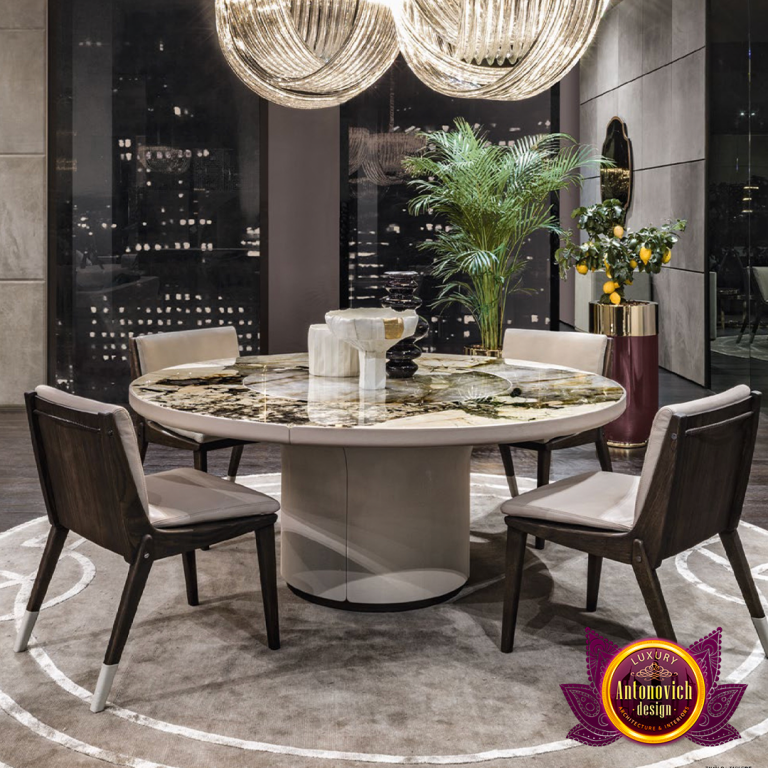 Trendy dining area with chic furniture pieces from Dubai