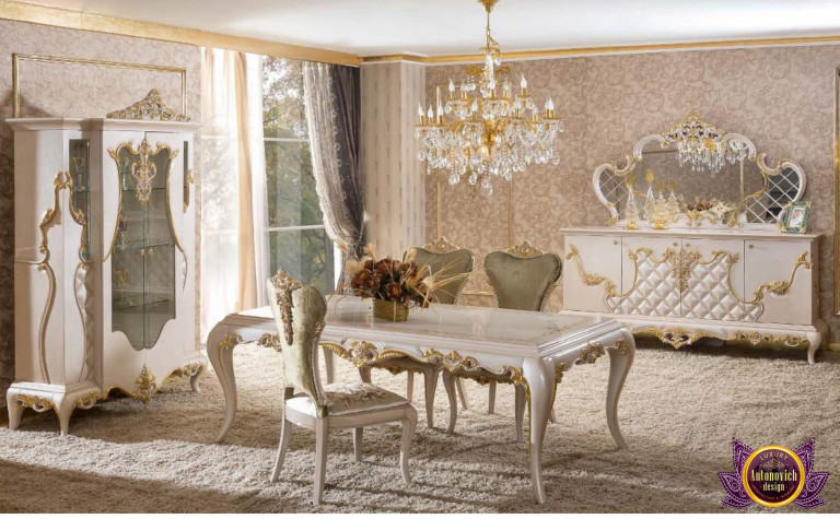 Luxurious dining room display in a Dubai furniture showroom