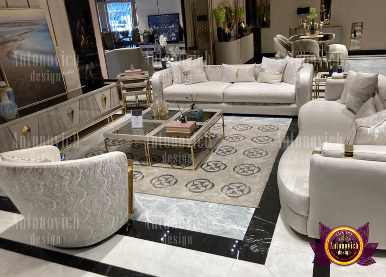 Elegant sofa set displayed in a Sharjah furniture showroom