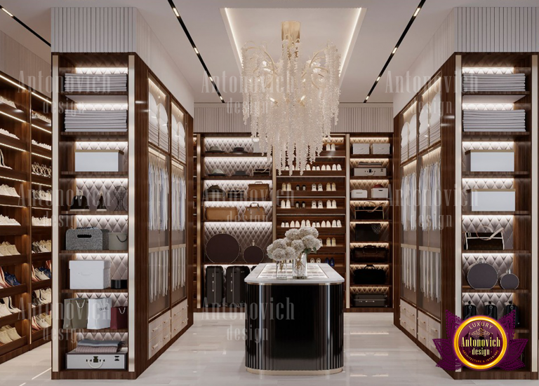 Spacious walk-in closet featuring a glamorous chandelier