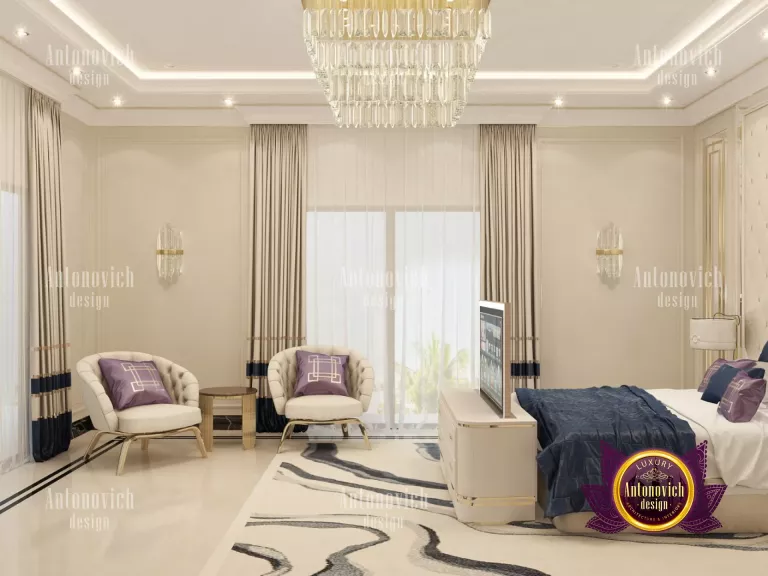Opulent Emirates master's bedroom with a stunning view and lavish furnishings
