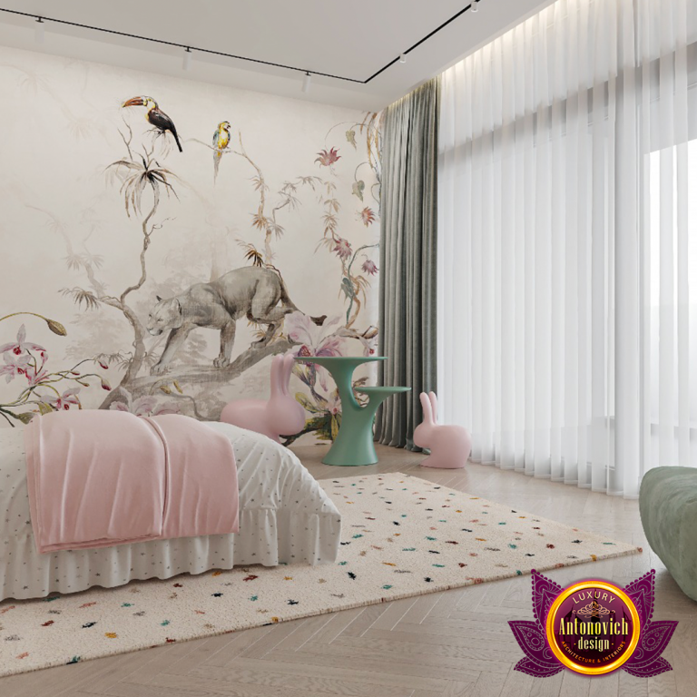 Chic and modern teenage girl's bedroom interior in Dubai