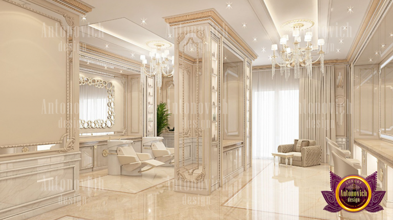 Elegant salon and spa reception area with modern design