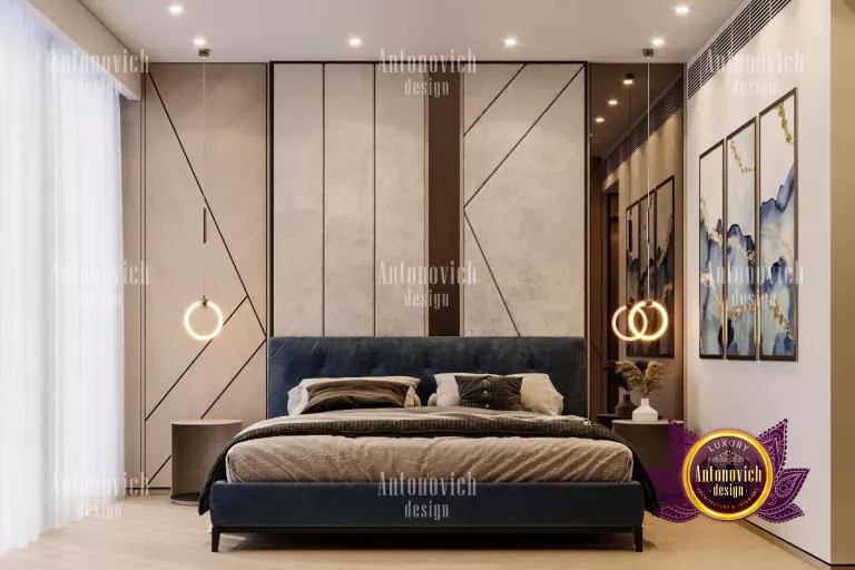 Elegant brown bedroom with sophisticated lighting