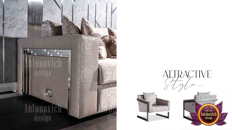 Elegant living room setup in a Dubai luxury furniture store