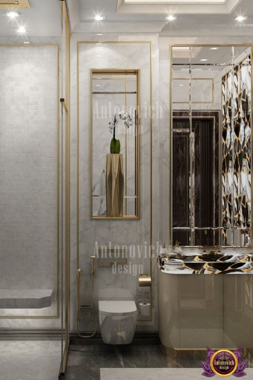 Elegant marble bathroom with gold accents in a Dubai villa