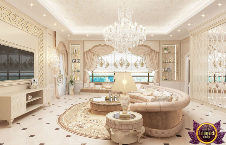Elegant marble floor design in a spacious living room