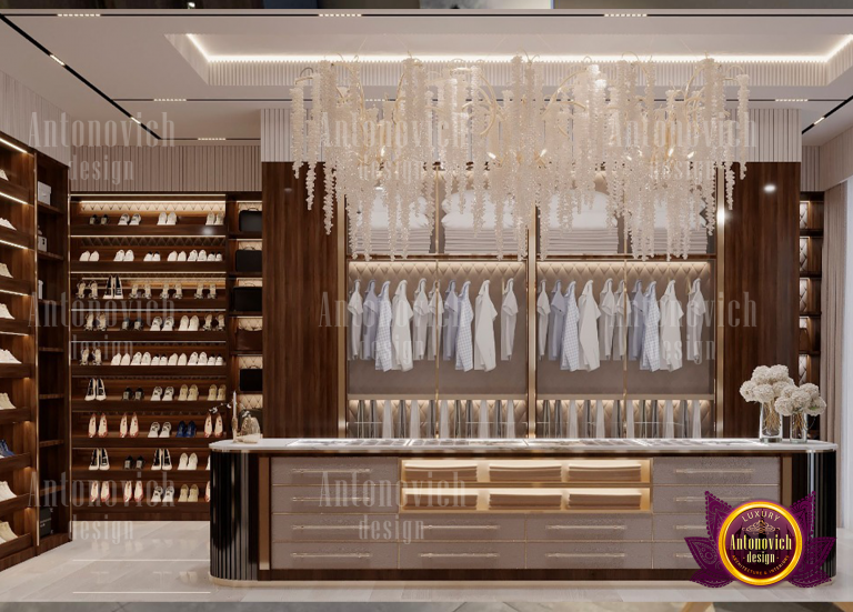Elegant walk-in closet with floor-to-ceiling shelves