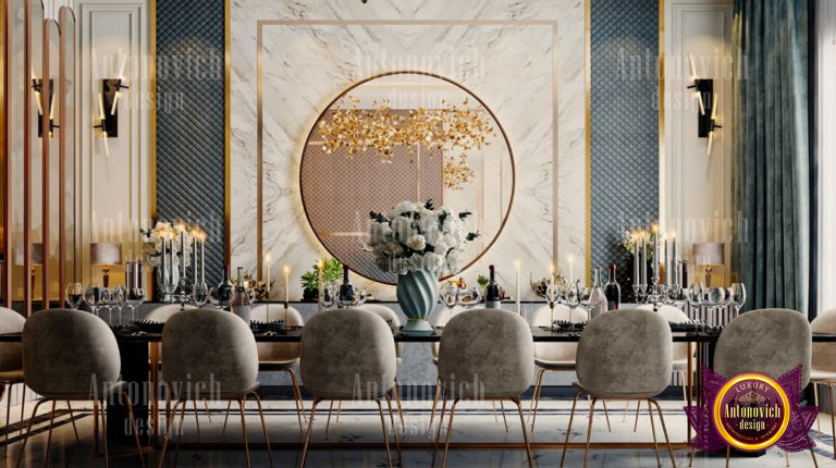 Sophisticated dining room featuring opulent table setting and lavish decor