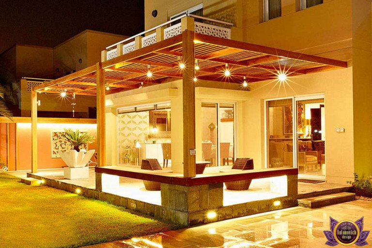 Luxurious outdoor living space in a beautifully designed Dubai garden