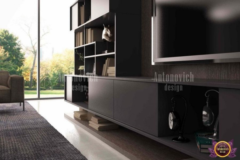 Wooden TV stand with ample storage space
