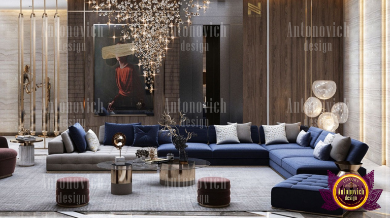 Opulent sitting room in a Dubai villa with lavish furnishings