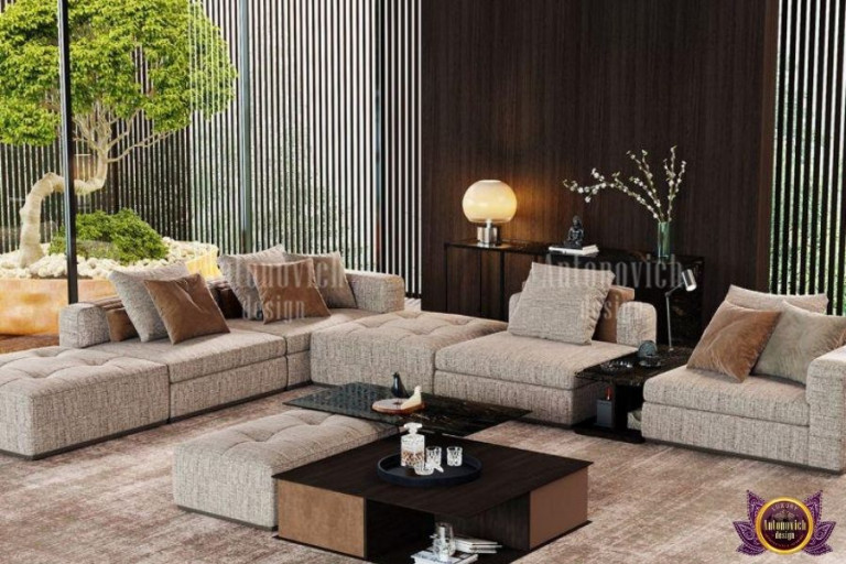 Luxurious living room set display at Dubai's largest furniture store