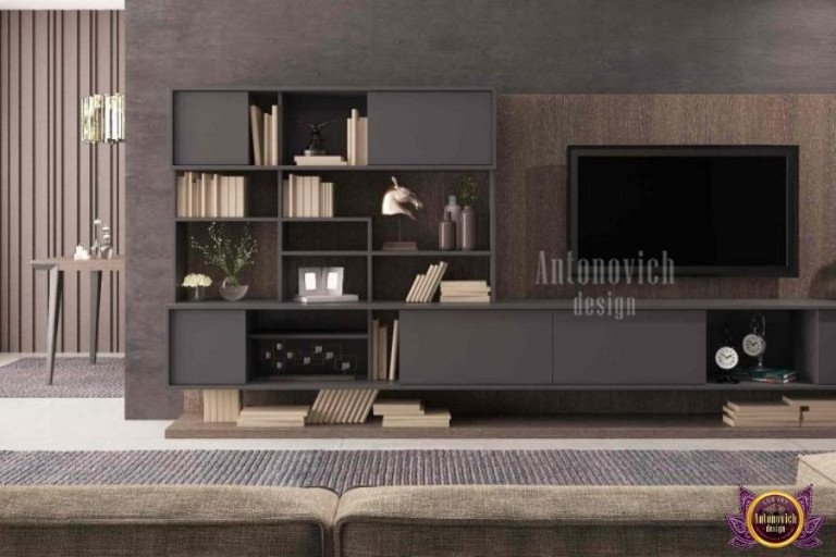 Stylish modern TV stand in a cozy living room