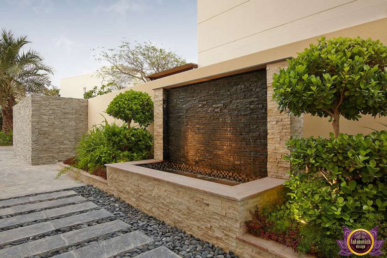 Lush greenery surrounding a luxurious Abu Dhabi villa