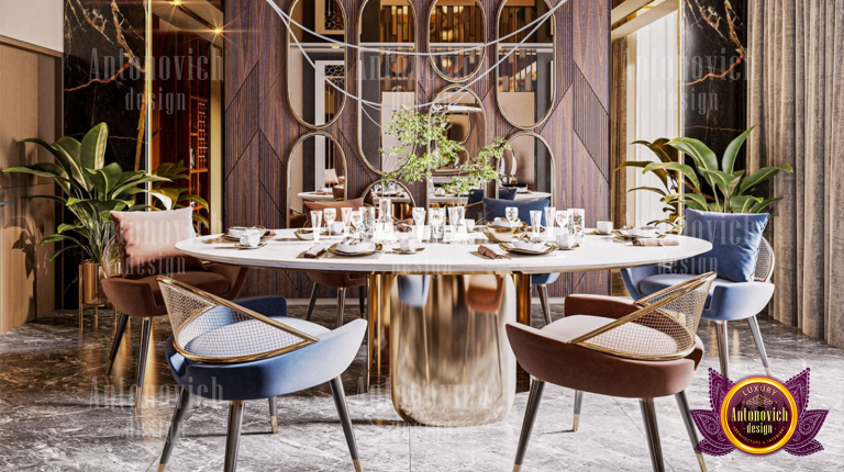 Exquisite chandelier and table setting in a high-end Dubai dining room