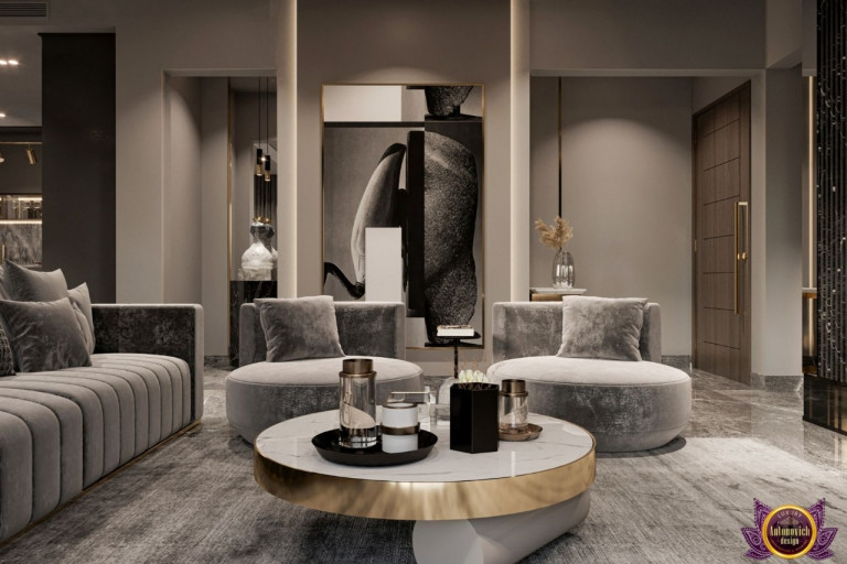 Elegant living room with plush furniture and exquisite decor