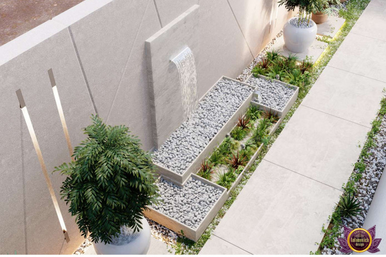 Elegant outdoor seating area with modern landscape design in Dubai
