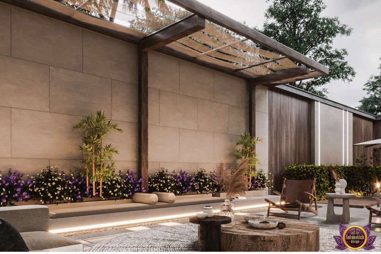 A luxurious Dubai garden with a modern landscape design