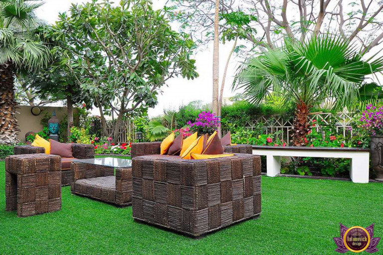 Lush greenery surrounding the luxurious Grand Abu Dhabi Villa