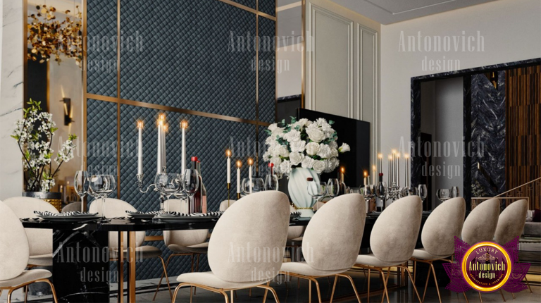 Elegant dining table set in a luxurious Dubai dining room