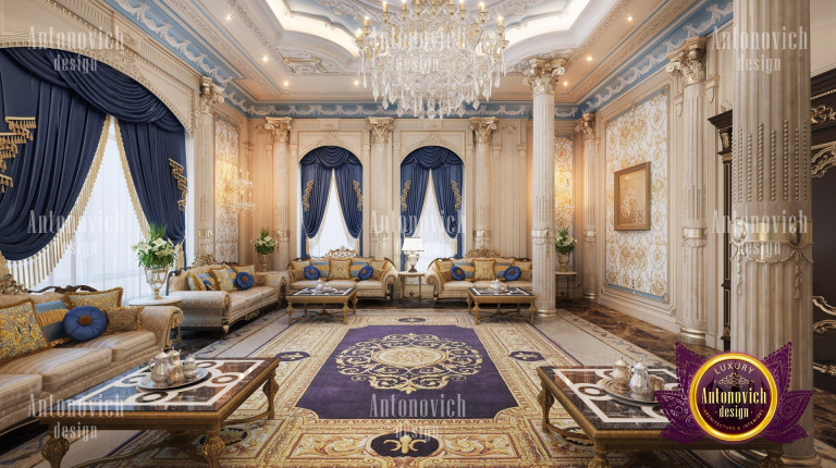 Exquisite Arabian majlis interior with plush seating and intricate details