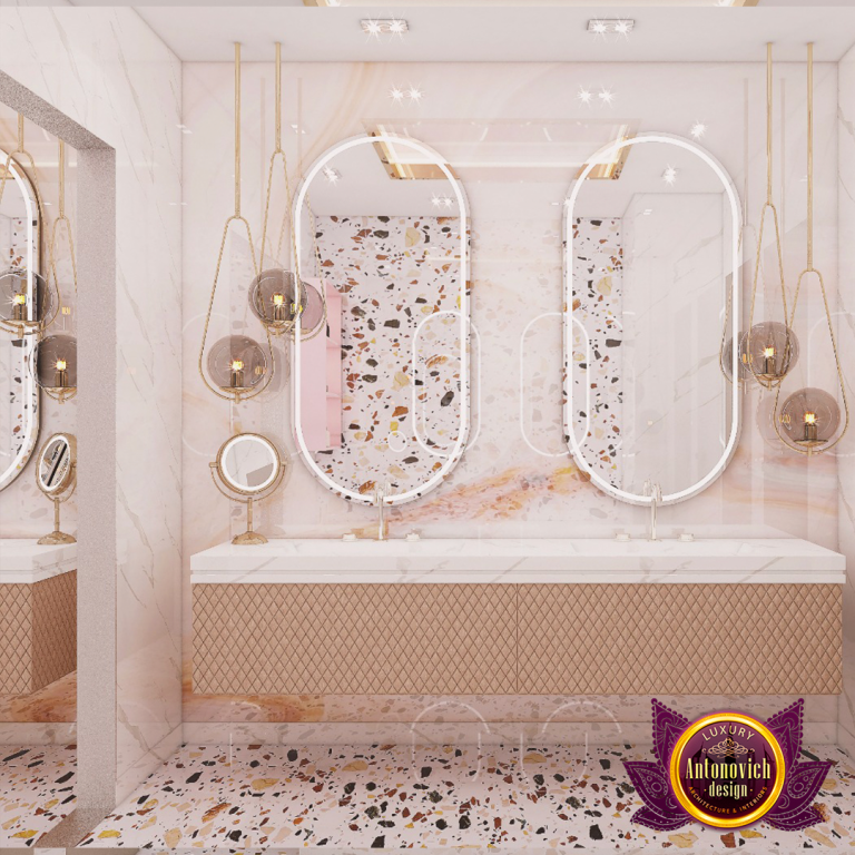 Elegant freestanding bathtub in a luxurious villa bathroom