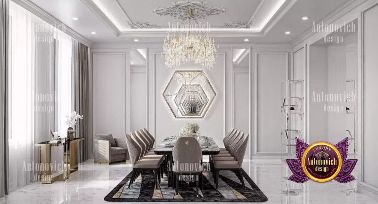 Elegant Dubai dining room with crystal chandelier