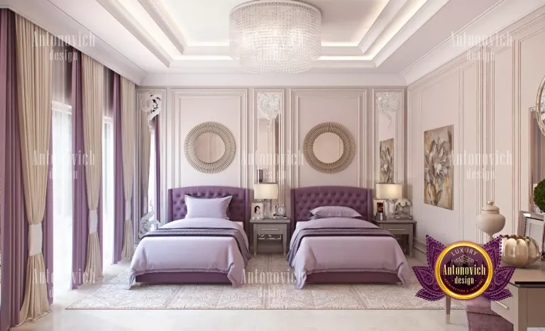 Sophisticated double bed bedroom with stunning lighting and decor in Dubai