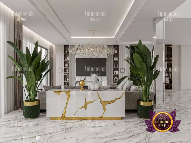 Elegant Dubai living room featuring lavish furniture and stunning chandelier