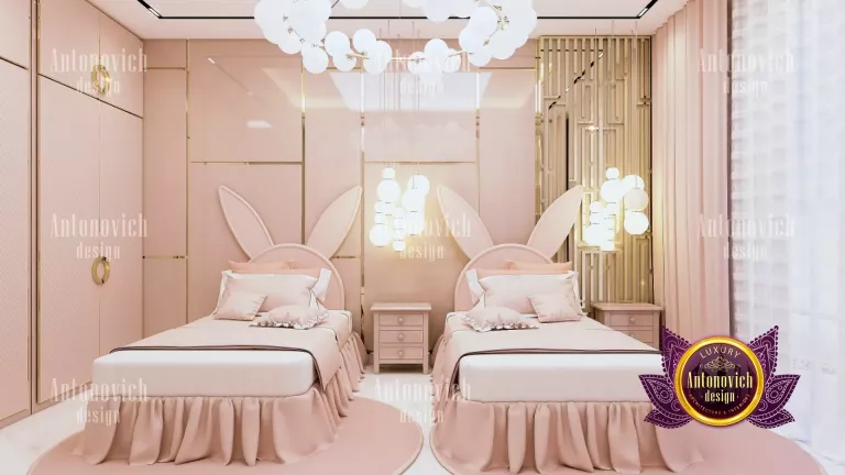 Chic pink and white bedroom design with modern furnishings