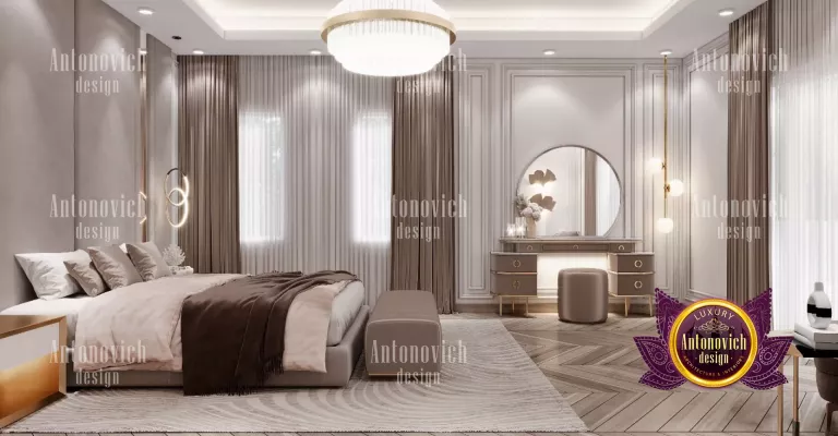 Luxurious Dubai bedroom featuring a stunning chandelier and lavish textiles